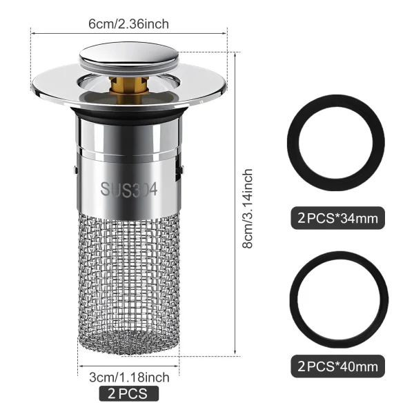 TMWEFUSC 2Pcs Bathroom Sink Drain Strainer, Sink Stopper, Hair Drain Catcher, Bathtub Drain Stopper, Kitchen Sink Drain Strainer, Bathroom Sink Drain Stopper, Tub Stopper Bathtub Drain - Image 2