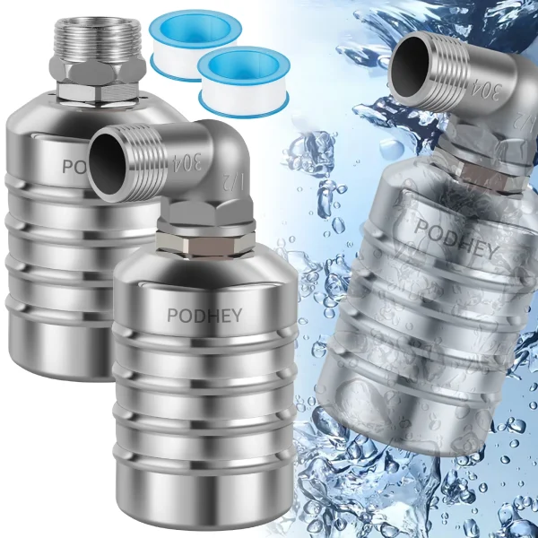 TMWEFUSC 2Pcs Water Float Valve, 304 Stainless Steel Fully Automatic Mini Floating Ball Valve Auto Shut Off Water Tank Controller Valve (1/2" Side water intake and 3/4'' Upper water intake)