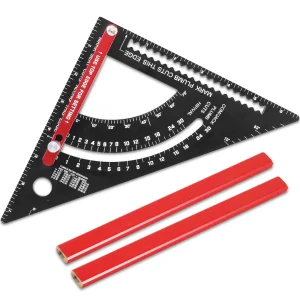 TMWEFUSC 7 inch Speed Square, Carpenter Square, Aluminum Adjustable Rafter Framing Square, Multifunction Woodworking Measuring Tools, Combination Square Angle Carpentry Triangle Ruler with 2 Pencils